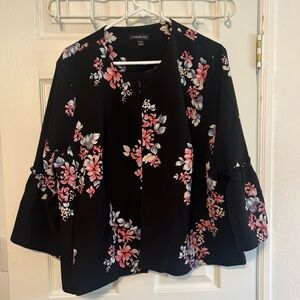Lane Bryant‎ Black and Pink Floral Blouse with Bell 3/4 Length Sleeves
